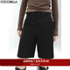COCOBELLA設計感高腰西裝短褲女秋時(shí)尚PU裝飾百慕大五分褲SO606 黑色 M