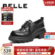 百麗（Belle）復古牛皮牛津鞋女2026春新商場(chǎng)款厚底增高JK樂(lè )福鞋E9N1DAM6 黑色 38