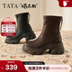 他她（TATA）加絨喵爪靴2025秋冬百搭時(shí)裝靴女瘦瘦短靴新款彈力靴CEG07DZ5 黑色 36