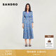 SANDRO秋冬女裝法式時(shí)尚休閑度假風(fēng)藍色植物印花長(cháng)款長(cháng)袖連衣裙 D251/藍色 M