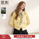 香影甜美鵝黃色針織小開(kāi)衫女2025冬季新款?lèi)?ài)心蝴蝶結系帶毛衣上衣 透明黃 S 155/80A/85-95斤