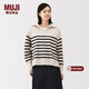 MUJI女式 米蘭諾羅紋編織半拉鏈毛衣女款針織衫25年冬季 女裝 上衣 米白色條紋 M (160/84A)