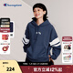 Champion冠軍衛衣女秋季新款韓系甜美少女感粉色連帽加絨加厚拼色上衣 深藍色 M