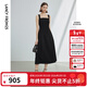 朗姿復古方領(lǐng)吊帶收腰顯瘦氣質(zhì)高級感裙子女夏新款氣質(zhì)連衣裙 黑色 M