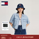 TOMMY JEANS春夏女裝純棉復古潮流大口袋古巴領(lǐng)寬松牛仔短袖襯衫外套 淺藍色1A5 M