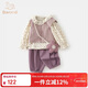 班喜迪女童套裝春裝2026新款時(shí)髦洋氣寶寶襯衫馬甲褲子春秋童裝兒童衣服 淺紫色 （碎花帶包款） 110
