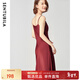 尚都比拉雪紡連衣裙女春秋新款性感氣質(zhì)內搭裙子法式吊帶裙 棗紅色 S