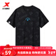 特步（XTEP）【門(mén)店同款】短袖針織衫2024夏季印花圓領(lǐng)T恤 正黑色 L