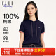 ELLE ACTIVE活力運動(dòng)連帽短袖女夏季時(shí)尚通勤簡(jiǎn)約百搭純色休閑純棉上衣 藏青色 XL