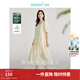 茵曼（INMAN）法式度假萊賽爾麻連衣裙2025夏女裝新品系帶V領(lǐng)風(fēng)琴褶擺長(cháng)裙 田園杏 L