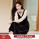 香影假兩件黑色絲絨連衣裙女2025秋冬新款拼接長(cháng)袖赫本風(fēng)法式裙子 黑色 S