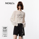 MO&Co.長(cháng)袖T恤上衣春夏高支長(cháng)絨棉美式印花輕薄寬松落肩垂感摩安珂 米白色 XS 155