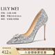 Lily Wei【璀璨星空】銀色法式水晶高跟鞋blingbling訂婚鞋小碼純欲不累腳 銀色【跟高10cm】 37