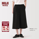 MUJI女式 易干彈力泡泡紗輕便七分褲 褲子女款25年夏季女裝BE1VSA5S 黑色 S （155/62A）