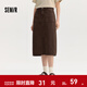 森馬（Semir）森柔牛仔|牛仔半身裙女開(kāi)叉長(cháng)裙顯腿長(cháng)秋鹽系復古直筒裙潮酷 深咖啡50954 L