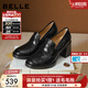 百麗（Belle）復古抓皺面羊皮樂(lè )福鞋女2026春新粗跟氣質(zhì)通勤單鞋B2948AA6預售 黑色 37 (235mm)
