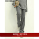 COCOBELLA雙面色織豎條紋保暖羊毛休閑褲職業(yè)通勤寬松直筒褲PT568 灰條 M