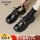 卓詩(shī)尼棕色英倫風(fēng)小皮鞋女2026春新款復古串珠百搭加絨冬厚底單鞋樂(lè )福鞋 黑色【單里四季款】 37