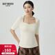 深呼吸DEEP BREATH女裝簡(jiǎn)約方領(lǐng)中袖套頭針織衫上衣T恤A301206 奶油白 L (4)