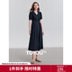 初語(yǔ)彼得潘領(lǐng)減齡連衣裙女2025夏季新款收褶收腰A字型垂感通勤裙 藏青色 XL