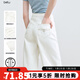 百圖betu女裝2025夏季新款牛仔褲撞色線(xiàn)刺繡設計拖地闊腿褲女2507T47 白色 L