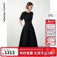 朗姿【Basic衣櫥】小香風(fēng)法式赫本風(fēng)波點(diǎn)小黑裙女收腰高智連衣裙 黑色 L