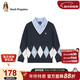 暇步士（Hush Puppies）童裝男童全棉針織衫大童學(xué)院風(fēng)兒童假兩件上衣 藏藍   170   