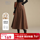 晚白【新品】復古格紋羊毛a字半裙冬款時(shí)尚百搭毛呢大擺半身裙 深咖色 L