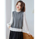 ROMON2026新款春秋寬松顯瘦設計感小眾超好看雪紡拼接長(cháng)袖針織衫上衣女 灰色 M