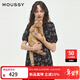 moussy 新品法式少女方領(lǐng)泡泡袖碎花連衣裙028ISA33-3301 025花紋黑色 S