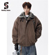 Shelley Jones美式十字架座山雕毛領(lǐng)棉服男冬季加絨棉衣外套高級感加厚保暖棉襖 咖色 XL [建議125-145斤]