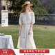 香影度假風(fēng)波西米亞白色連衣裙女2025夏裝新款含亞麻收腰v領(lǐng)裙子 米白 L 165/88A/110-125斤