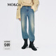 MO&Co.【SMILEY聯(lián)名】牛仔褲2025冬新品臟污噴墨磨邊做舊棉質(zhì)MBE4JEN009 牛仔藍色 XS 25