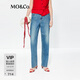 MO&Co.【C+系列】牛仔褲夏天絲棉質(zhì)高腰小直筒MBE2JEN018 牛仔藍色 S /S