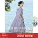 茵曼（INMAN）七七同款連衣裙2026夏女裝新款田園純棉提花方領(lǐng)A字泡泡袖蛋糕裙 紫色 100%棉 里料:100%聚酯纖維 L