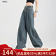 百圖betu女裝2025秋季新款牛仔闊腿褲高腰顯瘦潮流百搭拖地褲2508X05 深牛仔藍 S