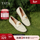 他她（TATA）平底樂(lè )福鞋小金豆2025秋季新款女白色小皮鞋單鞋女 米白 38