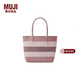 MUJI 手編包 環(huán)保材料 手提包菜籃子編織包 包包 度假沙灘包 3色煙熏粉色橫條紋/小 NONE