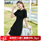 百圖betu女裝夏季新款連衣裙自然瘦腰泡泡袖短袖連衣裙女2304T90 黑色 S