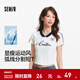 森馬（Semir）涼感T|短袖T恤女短款撞色V領(lǐng)夏季2025新款字母修身上衣運動(dòng)風(fēng) 本白10102 M