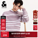 杰克·瓊斯（JACK&JONES）男裝冬季新款字母刺繡休閑條紋拼接寬松圓領(lǐng)毛衣針織衫225425002 C16灰紫色 常規 S （170）