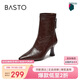 百思圖25冬時(shí)裝靴潮流細高跟尖頭女短靴F5303DZ5 深棕 37