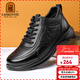 老人頭（LAORENTOU）運動(dòng)頭層皮鞋舒適透氣加絨保暖商務(wù)休閑男鞋健步鞋 LA285 黑42