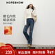 紅袖（hopeshow）復古水洗牛仔褲2025冬季新款女裝撞色插袋小直筒磨毛保暖顯瘦長(cháng)褲 牛仔藍071 S