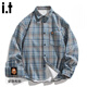 fingercroxx it男裝日系格子襯衫男2026春秋季新款潮牌上衣寬松休閑襯衣外套 藍格 【專(zhuān)柜同款】 M 【95-115斤】