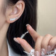 閃鉆花朵耳釘耳環(huán)女2026新款爆款高級感小眾設計一排鉆弧形耳飾品 銀色閃鉆一排花弧形耳釘