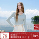 三彩2025秋季新款蕩領(lǐng)T恤修身長(cháng)袖上衣開(kāi)叉套頭優(yōu)雅M 冰川藍 M 160/84A