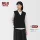 MUJI女式 米蘭諾羅紋編織 背心 針織女裝上衣馬甲25年冬季 BA1QPA5A 黑色 L (165/88A)