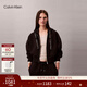 Calvin KleinJeans秋冬女士美式休閑ck寬松抓絨提花織帶連帽開(kāi)衫外套衛衣