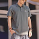 格藍鹿美式復古純棉polo衫短袖T恤男夏季寬松大碼翻領(lǐng)男裝體恤 灰色 L  適合130-145斤
